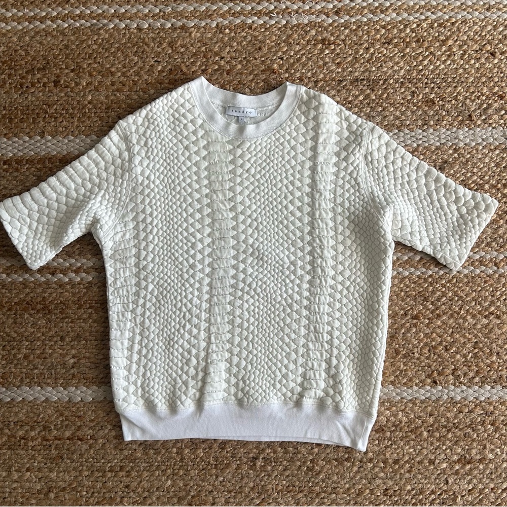 Sandro Textured White Short Sleeve Knit